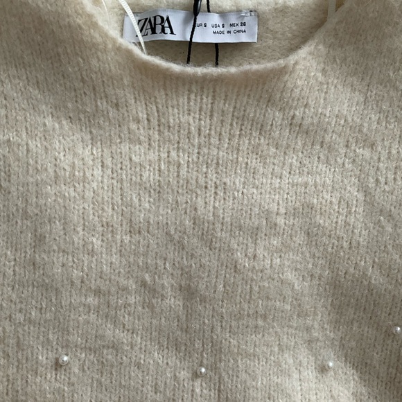 Zara Cream Crew Neck Sweater with Embellishments - Picture 3 of 8